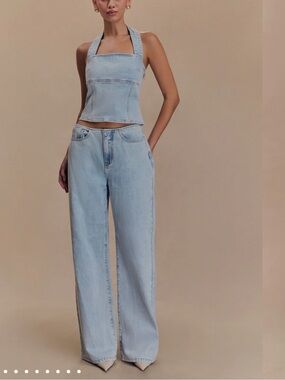 Meshki Denim Halter Top and Pants matching set